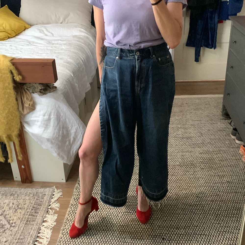 Sacai Wide Leg Raw Hem With SIDE SLIT FEATURE!